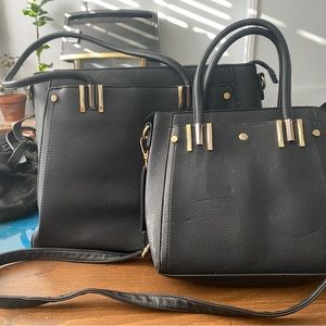 Black and Gold Leather Purse | 2-In-1 Purse Set